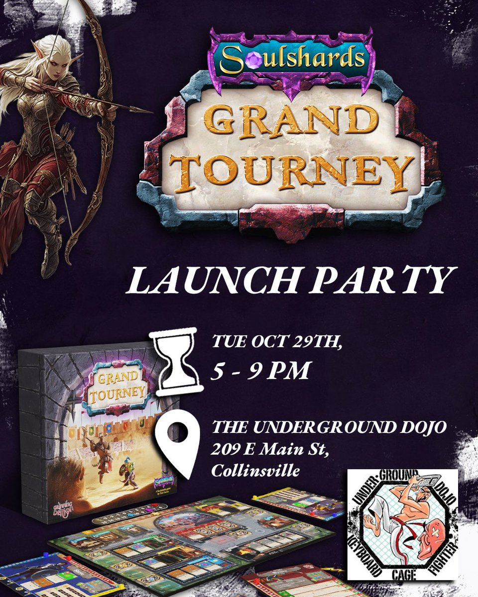 Soulshards_GDG's tweet photo. We are launching Soulshards Grand Tourney on @Kickstarter on Tuesday! Join us for the Launch Party at The Underground Dojo in Collinsville. https://t.co/VrDAxSRAeY