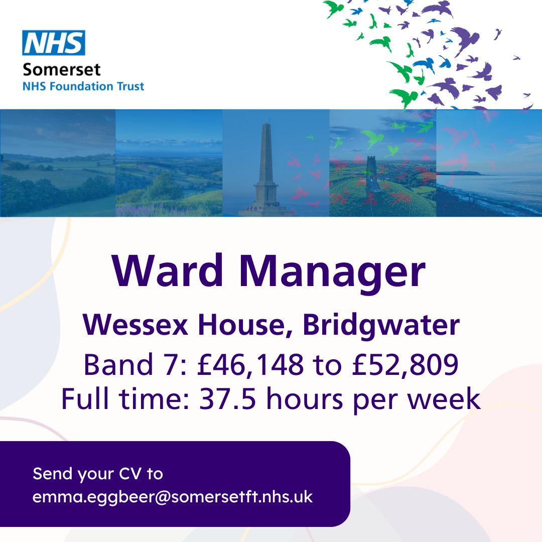 We are searching for a dedicated Ward Manager to lead our talented team in providing exceptional care for adolescents aged 13-18 with complex mental health needs. 

Apply now buff.ly/3O2quj3 or contact emma.eggbeer@somersetft.nhs.uk for more information.