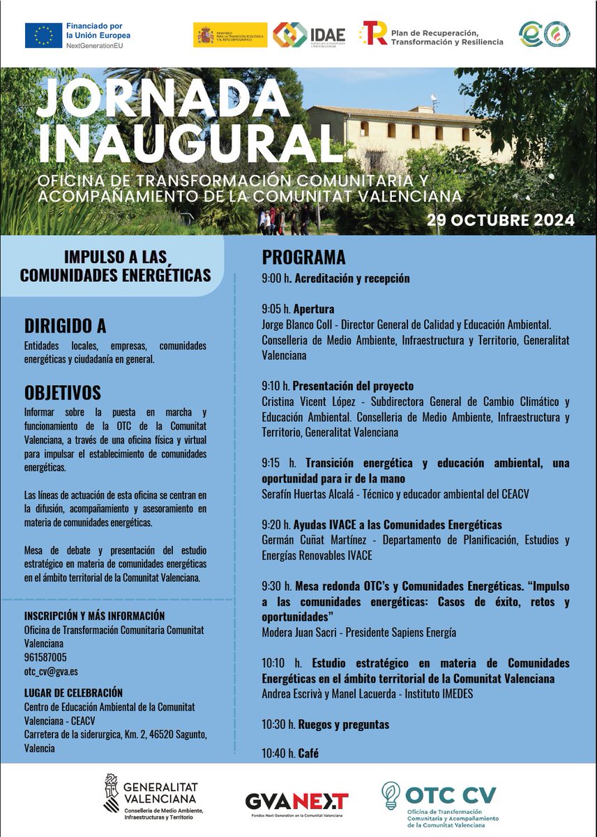 📢 Este martes 29 nos vemos en el #CEACV de Sagunto para asistir a la puesta de largo de la #OTC de la <a href="/generalitat/">Generalitat</a> 👏, donde expondrá su caso de éxito 🏆 el #Ayto. de Los #Montesinos, #comunidadenergétic a la que hemos acompañado 🛠 desde el <a href="/grupoenercoop/">Grupo Enercoop</a>.