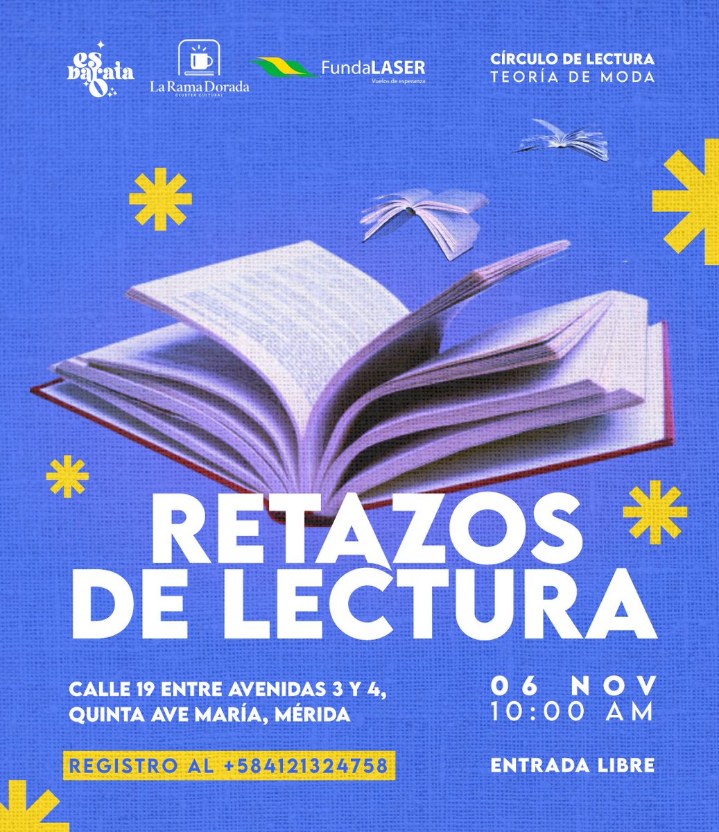 MÉRIDA 🤩🤩🤩

El miércoles 6 de noviembre haremos #RetazosdeLectura: Círculo de Lectura sobre teoría de moda 👠 en <a href="/LaRamaDorada/">La Rama Dorada 📚☕</a> 💛

Entrada libre, con previa reservación al:
wa.me/584121324758