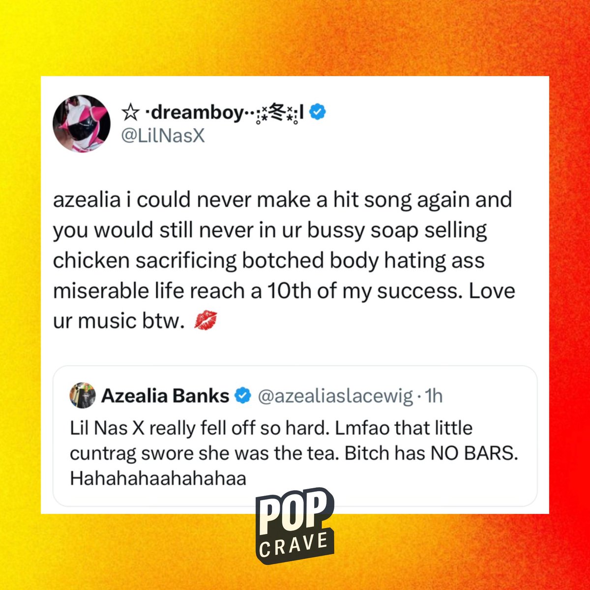 Lil Nas X responds to Azealia Banks tweet saying he “fell off so hard.”