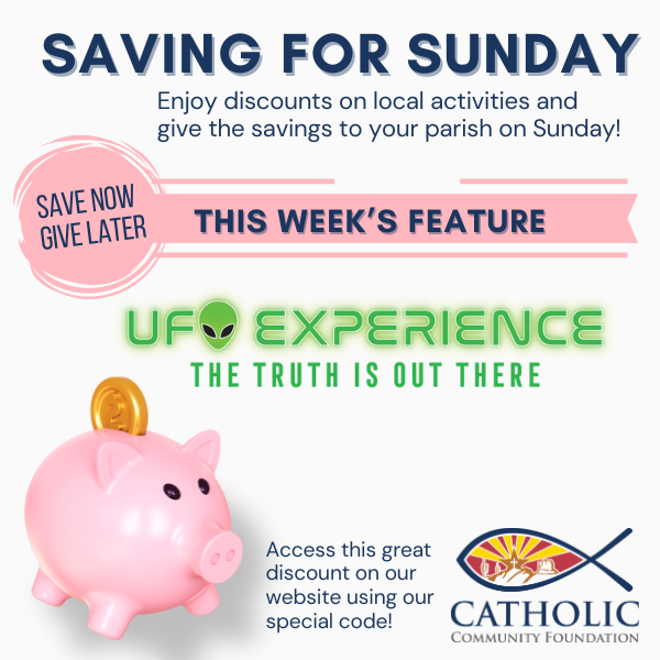 ccf_phx's tweet photo. Catholic Community Foundation ~ Saving for Sunday. Need somewhere to take the kids? Use our discount code. Share this post with a friend!
 https://t.co/Ru7eRGf2wN https://t.co/ZxTkdGAmks