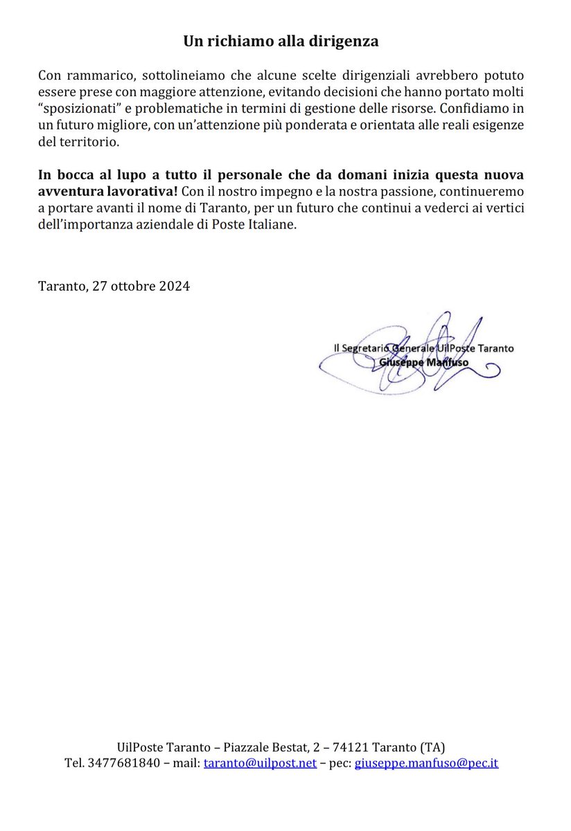 giuseppeman81's tweet photo. Da domani i Portalettere di Taranto Sud e Taranto Nord si uniranno in un unico Centro Logistico all’avanguardia… 🔝 https://t.co/oto7g6lbXV