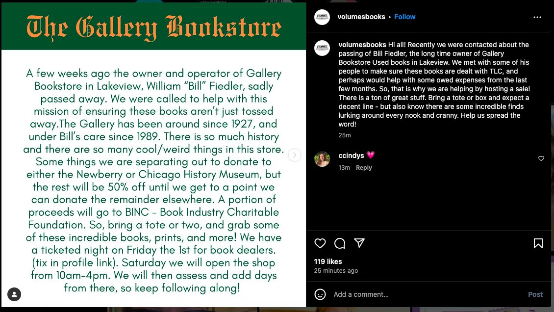 J.R. Nelson (@jr1nelson) on Twitter photo Profits from the sale--and there is a LOT of amazing stuff still there!-- will help pay off the store's owned expenses and also benefit the mighty <a href="/BincFoundation/">Book Industry Charitable Foundation (Binc)</a>. For more information get in touch with the folks at <a href="/volumesbooks/">Volumes Bookcafe</a>. See you in the stacks! Profits from the sale--and there is a LOT of amazing stuff still there!-- will help pay off the store's owned expenses and also benefit the mighty <a href="/BincFoundation/">Book Industry Charitable Foundation (Binc)</a>. For more information get in touch with the folks at <a href="/volumesbooks/">Volumes Bookcafe</a>. See you in the stacks!