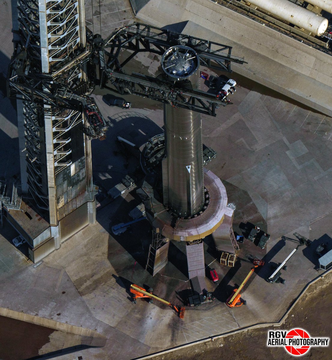 Booster 13, to fly on Flight 6.
Seen on Friday after its static fire.