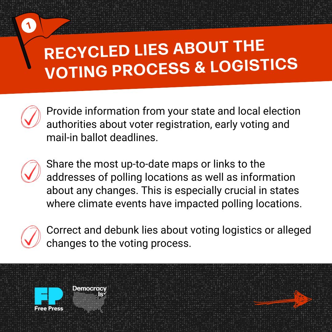 freepress's tweet image. Newsrooms have a powerful role to play this election and must be prepared to combat disinformation for audiences.

You can find @freepress&apos; guide for newsrooms and journalists to prepare for election disinformation at the #DemocracyIs website: democracyis.net/media#resources