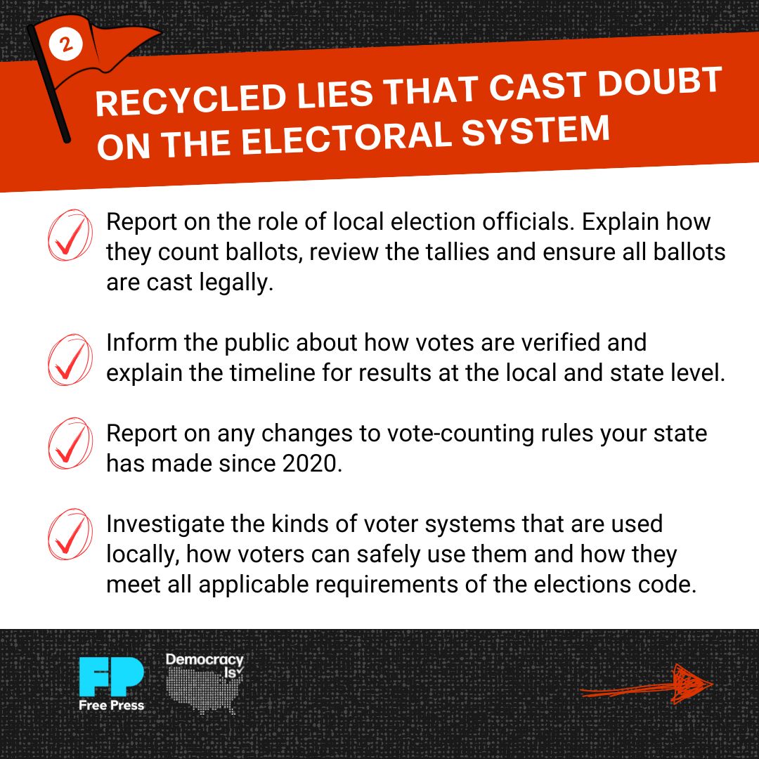 freepress's tweet image. Newsrooms have a powerful role to play this election and must be prepared to combat disinformation for audiences.

You can find @freepress&apos; guide for newsrooms and journalists to prepare for election disinformation at the #DemocracyIs website: democracyis.net/media#resources