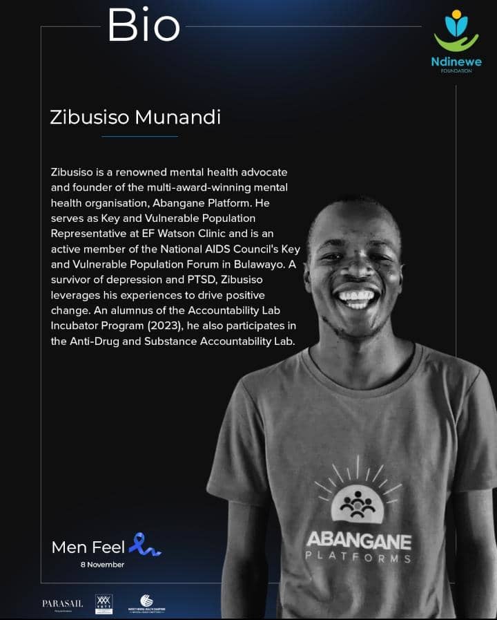 Meet Zibusiso Munandi, our final inspiring speaker for the Men Feel Event!
Date: 8th November
Time: 10:00 AM - 1:00 PM
Venue: University of Zimbabwe (UZ)
Join Zibusiso as he challenges traditional norms and shares insights on his experiences.

#MenFeel2024