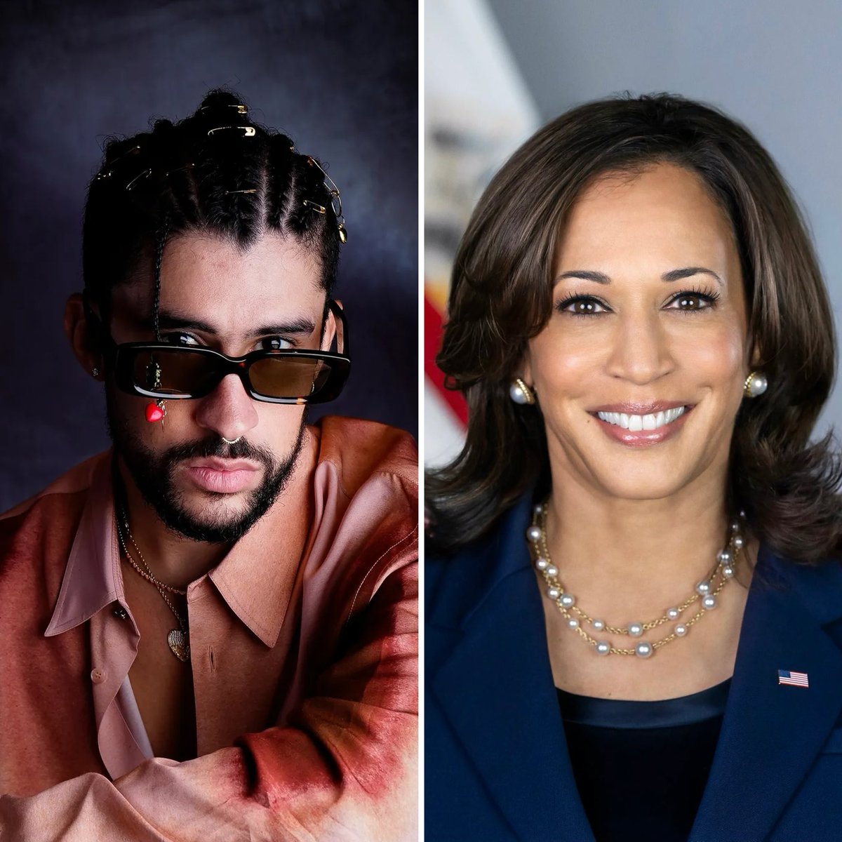 PopCrave's tweet photo. Bad Bunny reshares Kamala Harris video on Instagram outlining her policy to uplift Puerto Ricans. https://t.co/9iwtPAQlP4