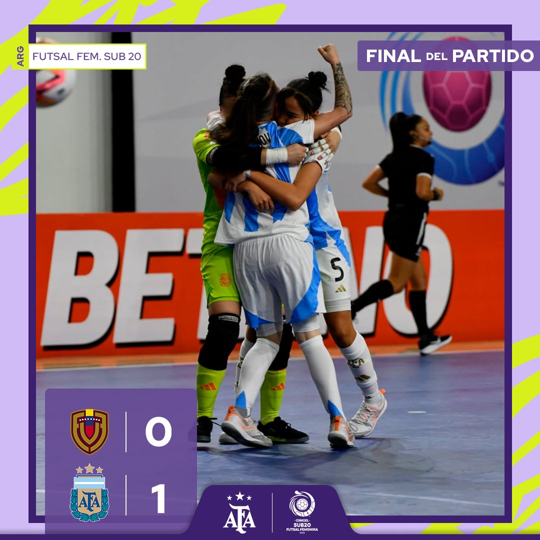 #Futsal 🏆 CONMEBOL #Sub20 #Femenino 

⚽ <a href="/Argentina/">🇦🇷 Selección Argentina ⭐⭐⭐</a> 🇦🇷 1 (Jazmín Della Vedova) 🆚 #Venezuela 🇻🇪 0

👉 ¡La Albiceleste debutó con un triunfo! 🙌👏