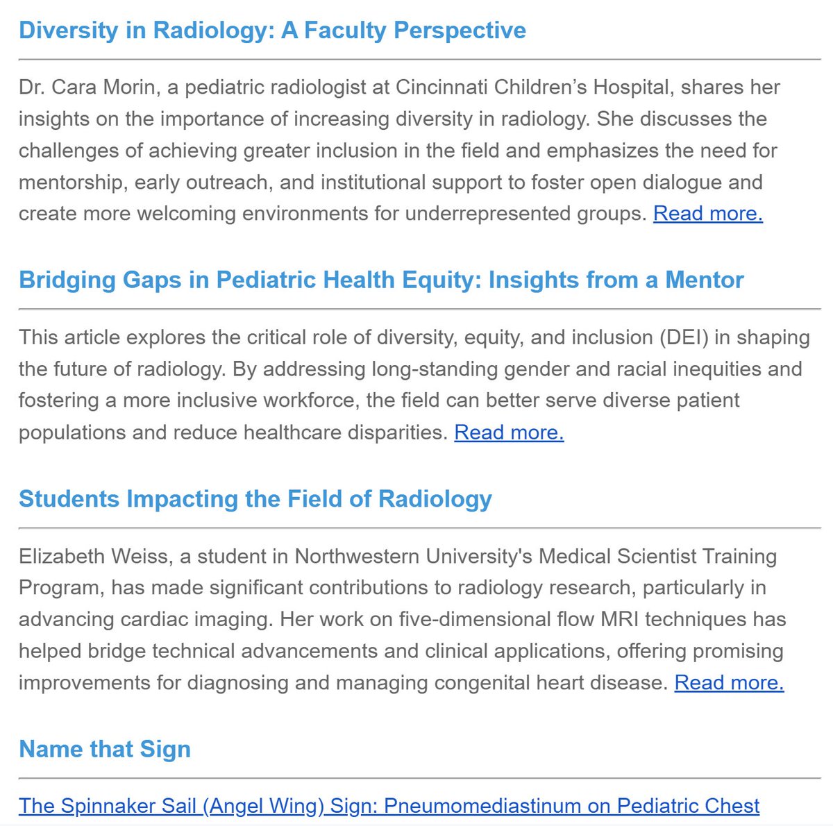 Don't forget our quarterly RSNA Med Student Pulse went out to your mailboxes this week! Special thanks to our fearless leaders <a href="/EsikaSavsani/">Esika Savsani, MD</a> <a href="/AtleeWitt/">Atlee Witt</a>. These are great articles with valuable information for #futureradres.