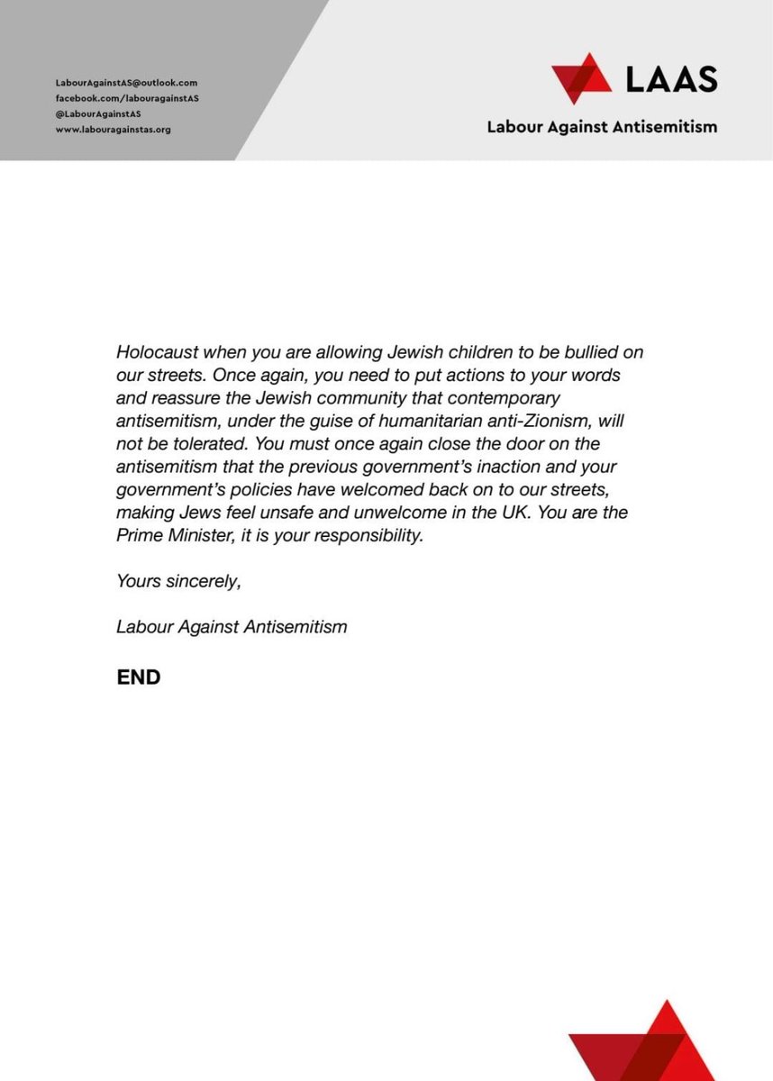 LAAS (@labouragainstas) on Twitter photo LAAS is writing to <a href="/Keir_Starmer/">Keir Starmer</a> to raise our deep upset & concern over the antisemitic & intimidating demonstration today outside the Jewish community centre JW3, & the inadequate <a href="/metpoliceuk/">Metropolitan Police</a> response to it.
- When will our PM do something?
<a href="/UKLabour/">The Labour Party</a> <a href="/YvetteCooperMP/">Yvette Cooper</a> LAAS is writing to <a href="/Keir_Starmer/">Keir Starmer</a> to raise our deep upset & concern over the antisemitic & intimidating demonstration today outside the Jewish community centre JW3, & the inadequate <a href="/metpoliceuk/">Metropolitan Police</a> response to it.
- When will our PM do something?
<a href="/UKLabour/">The Labour Party</a> <a href="/YvetteCooperMP/">Yvette Cooper</a>