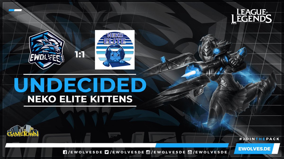 [#LeagueOfLegends]

Leider mit ein paar technischen Störungen vom Stream.
Wir gehen gegen <a href="/NekoEsports/">Neko Elite</a> Kittens mit einem 1:1 auseinander.

Unsere Moggers gewinnen 2:0 und nehmen mit 5:1 die Tabellenspitze mit.

Unser BNX-Team spielt auch 1:1

GGWP!