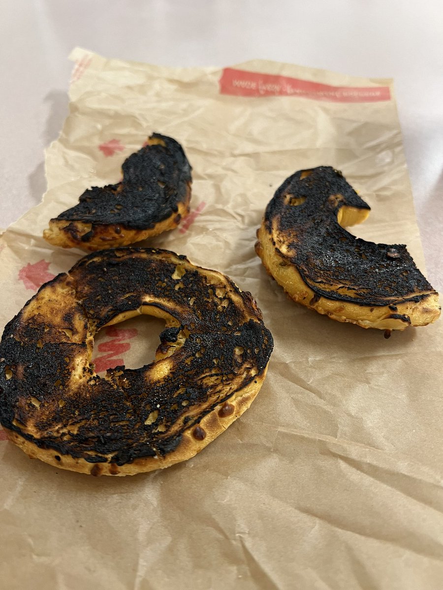 UntamedVoice's tweet photo. @TimHortons Asked for a toasted bagel with butter. Didn’t your employee see they burnt the damn bagel and still had the audacity to apply butter and ASSUME I’m going to be OK with this after paying $3??? HORRIBLE TIMS in Bramalea City Centre inside mall. https://t.co/qPqMiXpr0O