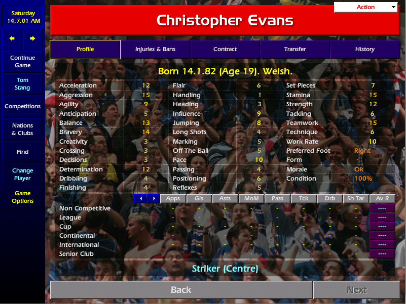 CM0102Federico's tweet photo. 49. Christopher Evans (19) 🏴󠁧󠁢󠁷󠁬󠁳󠁿 for Valenica ⚪️⚫️

54 games - 27 goals - 2 assists
Average rating: 7.02
Goal ratio per game: 0,50⚽️
Tactic: 3-2-4-1 vsc

End of season:
CA/PA - 4/30
Scout rating: 39,78 %🕵️‍♂️
Average attribute increase: 0,26📈
Value: £500K💷

My rating📔- 32/100 https://t.co/5lvuAnO3mu