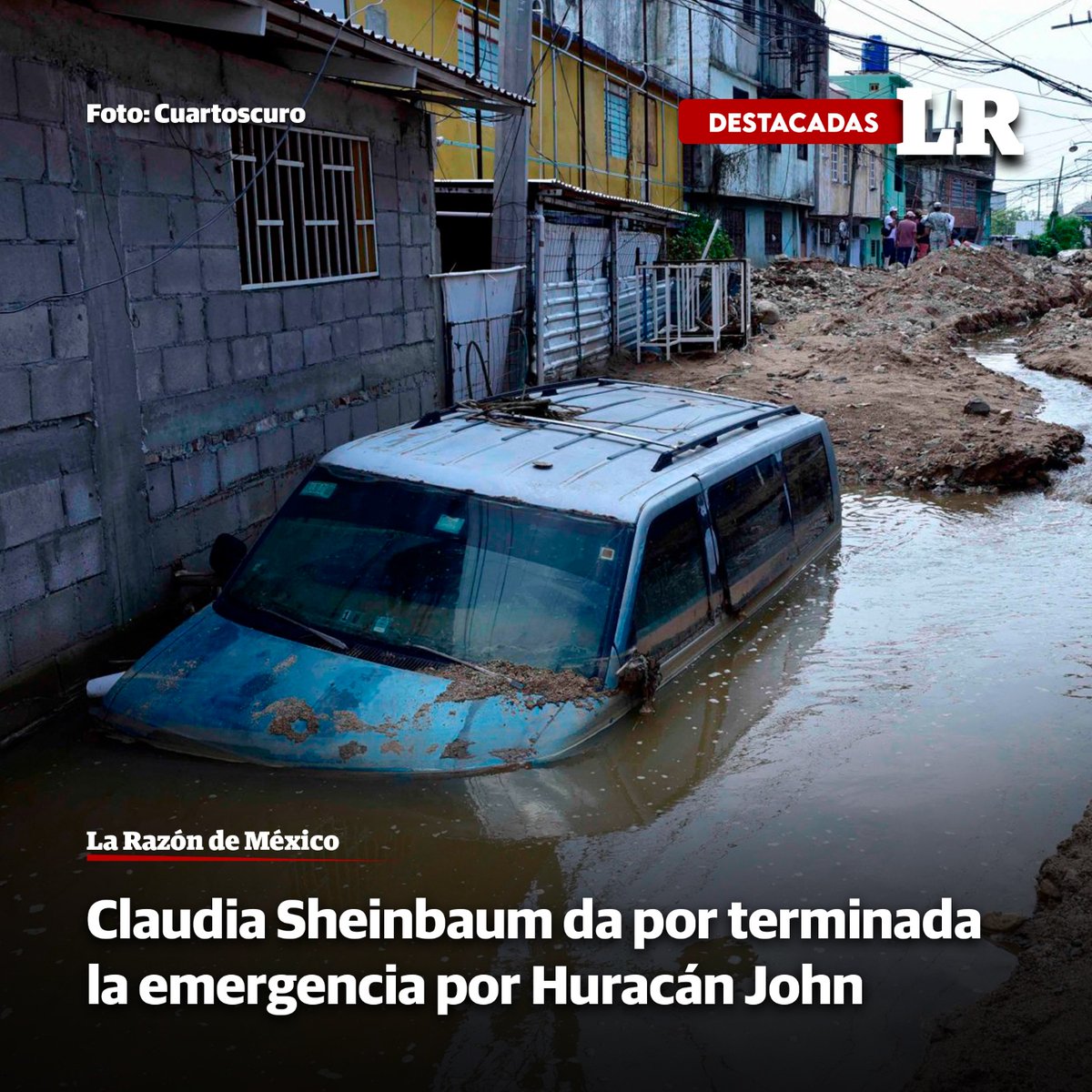 LaRazon_mx's tweet photo. La presidenta, Claudia Sheinbaum (@Claudiashein), dio a conocer los avances en los trabajos de recuperación, tras los daños que dejó el huracán #Jonh en su paso por #Guerrero, además informó que la emergencia ha terminado 
https://t.co/9QUM1E3CVN 

📹: Cuartoscuro / @LaRazon_mx https://t.co/UpRvzxu862