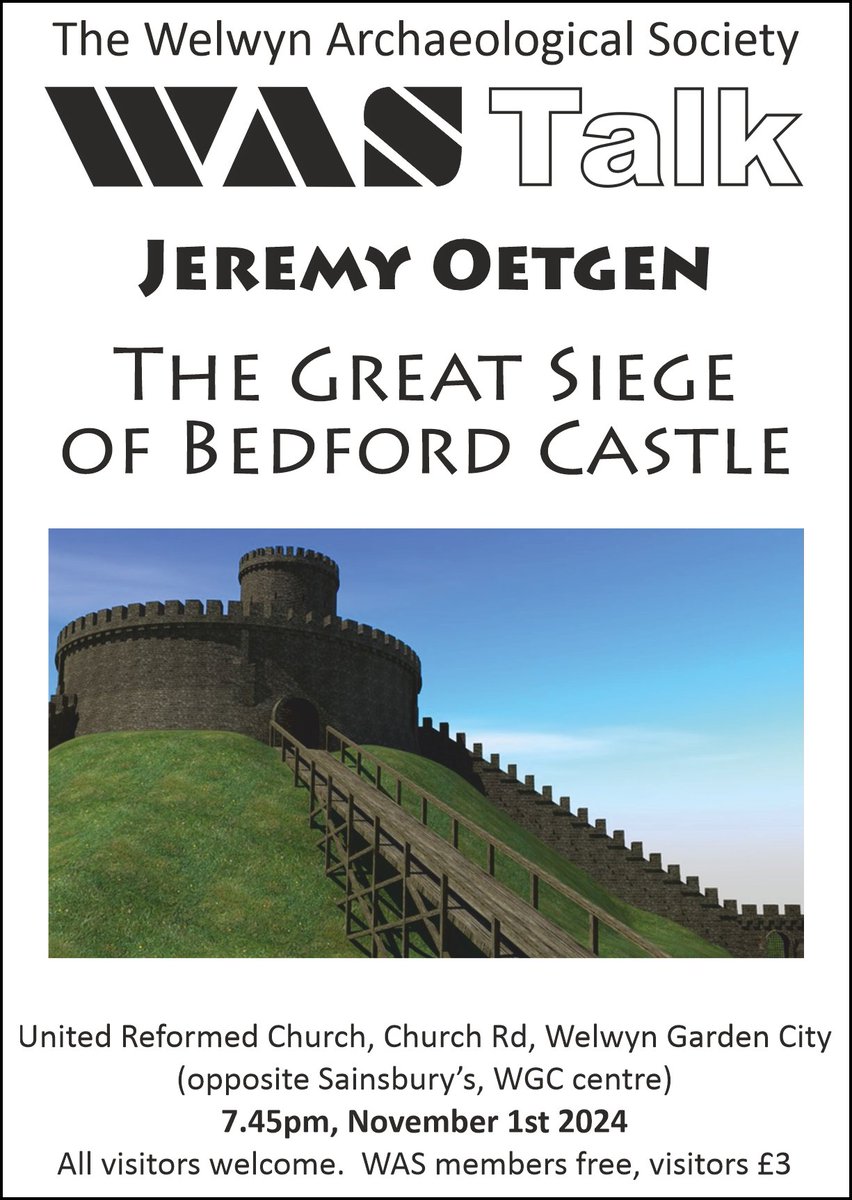 This Friday, 1st November, Jeremy Oetgen is speaking about "The Great Siege of Bedford Castle."  Welwyn Garden City United Reformed Church hall, 7.45pm. Visitors welcome (£3). <a href="/StAlbanspast/">SAHAAS</a> <a href="/HALHistory/">Hertfordshire Association for Local History</a> <a href="/EHASoc/">EastHertsArchaeolSoc</a> <a href="/RomanBathMuseum/">Welwyn Roman Baths</a> <a href="/nhertsmuseum/">North Herts Museum 🌈</a>