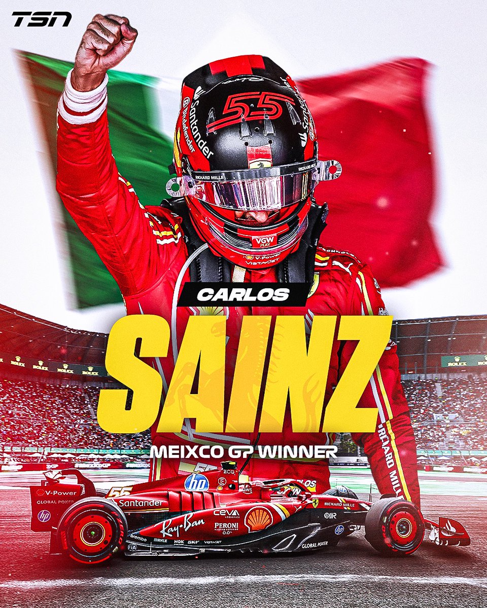 TSN_Sports's tweet photo. CARLOS SAINZ WINS THE MEXICO GRAND PRIX!

Ferrari continue their incredible form with back-to-back victories in North America. It's the Spaniards first win since Round 3 in Australia.

#F1 #MexicoGP https://t.co/XrsHaDRke3