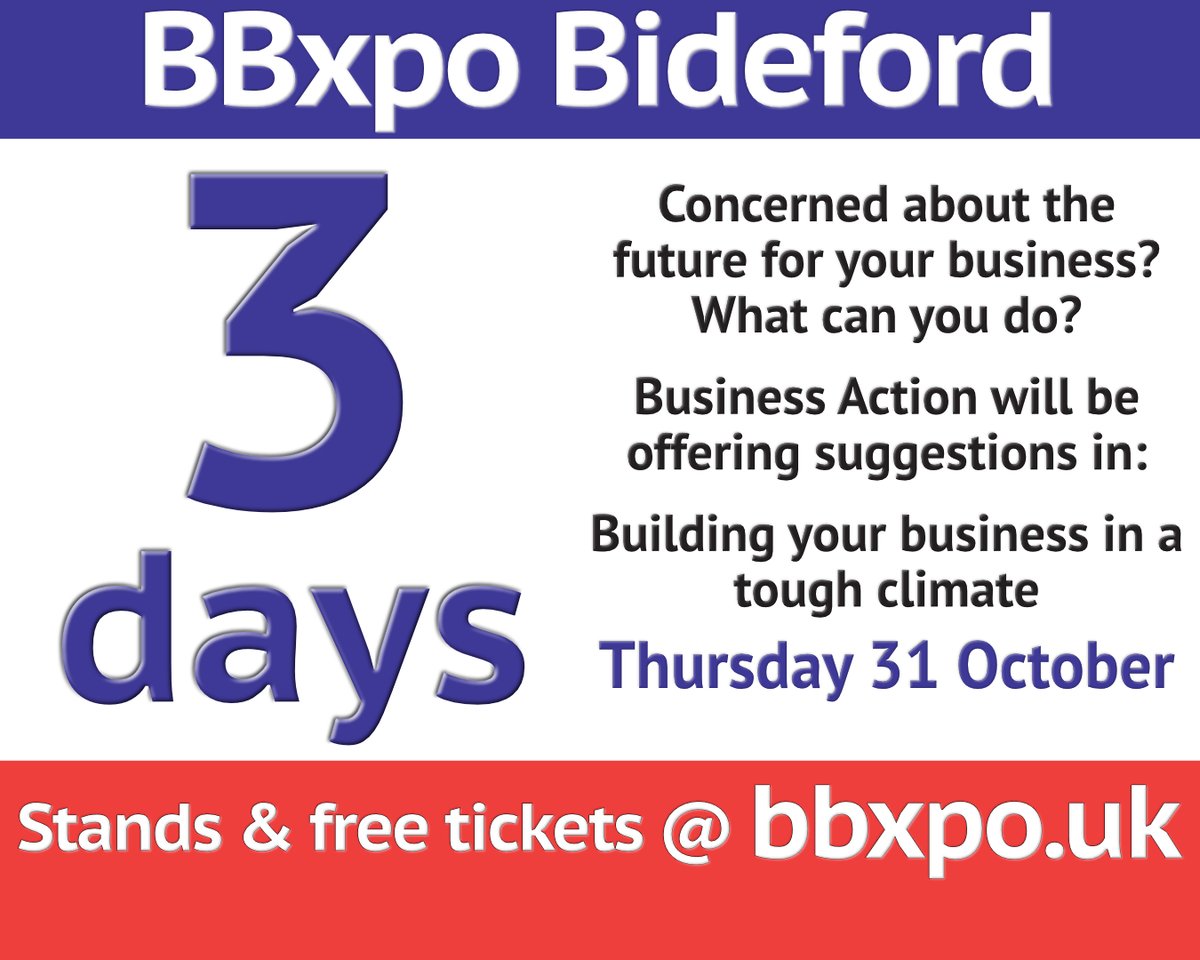 BBxpo's tweet photo. Building your business in a tough climate at @bbxpo on Thursday 31 October in Bideford.

Register for your free ticket(s) at https://t.co/8uAYzqKkDX

Event details at https://t.co/uT7HVx5p4V

#ndevon #northdevon #bbxpo https://t.co/SFlOWSXCV2