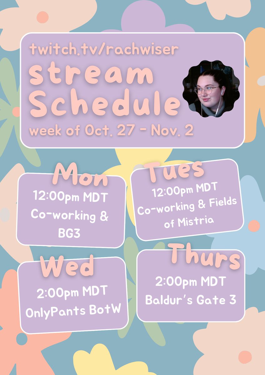 rachwiserTTV's tweet photo. we out here, with a stream schedule :) times are subject to change bc im in my job interview era but i'll keep y'all as posted as i can!! https://t.co/36KStN94G2