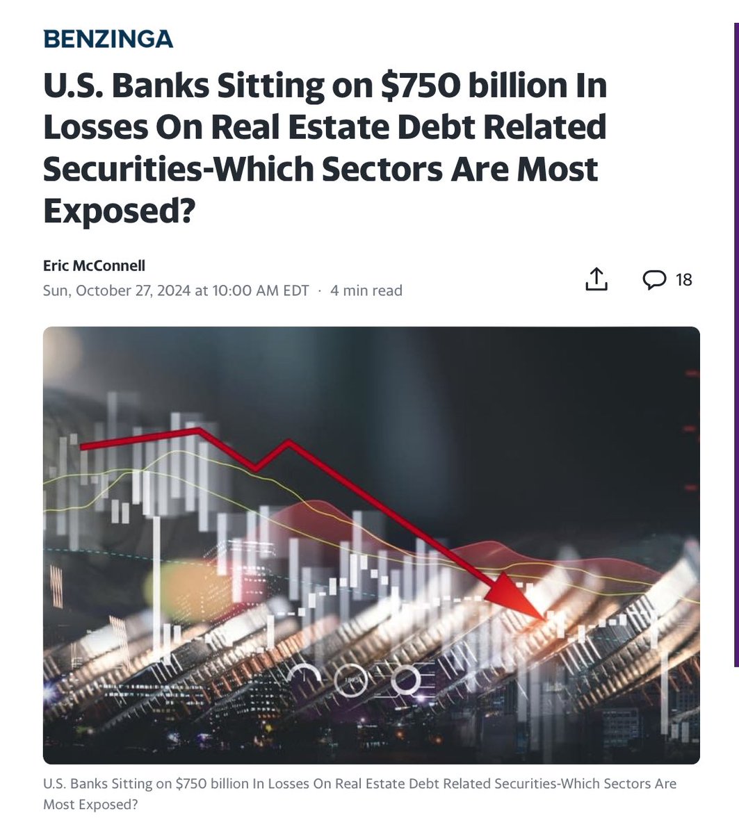 StealthQE4's tweet image. Wow

The banks are currently sitting on $750 billion in losses on real estate debt. 

This number is 7 times larger than it was in 2008 when the housing bubble popped. 💀
