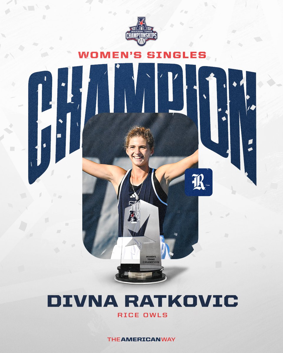 🏆 𝐖𝐎𝐌𝐄𝐍'𝐒 𝐒𝐈𝐍𝐆𝐋𝐄𝐒 𝐂𝐇𝐀𝐌𝐏𝐈𝐎𝐍 🏆

Divna Ratkovic 🦉

#AmericanWay x <a href="/RiceTennisW/">Rice Women's Tennis</a>