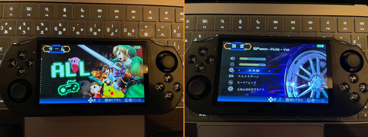 0_game_it's tweet photo. #sf3000

脳がバグるボタン配置で、ABXYを押そうとするとステイックを触れてしまうw

SDカード内にrootfsがあり、buildrootにて生成されている
OSは不明ですがEmuELECでは無いことは確かで、お馴染みのdata frog OSの亜種かと思われる
(お約束の　bisrv.asd　があるので)

フロントエンドはオリジナルで日本語表示が可能ですが、日本語を活用する場面はほとんどない

ROMリストは固定化されており、.datファイルで管理されてる
手持ちのROMファイルはromsディレクトリに置ける仕様ですが、エミュごとに区別することはできない
(.nesとか.gbとかをごっちゃに置く必要あり)