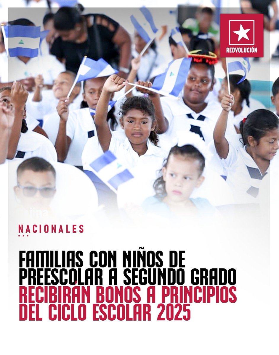 #Nicaragua garantiza acceso a educación pública y gratuita en todos los niveles y no solo eso también se dara un bono escolar  d prescolar a 2do grado primaria para adquirir al gusto d los pequeños los materiales necesarios y apoyar a las familias trabajadoras
 DH en Revolución!