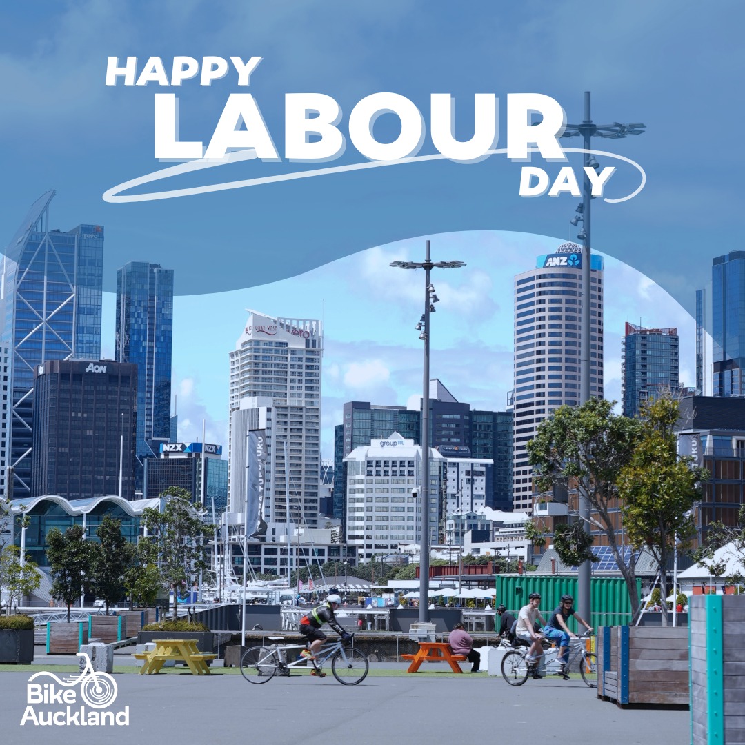 BikeAKL's tweet photo. Happy Labour Day from Bike Auckland! 🍃💪 Today we honour the spirit of the hardworking community that makes Tāmaki Makaurau thrive - and what better way to celebrate than on wheels.
#CycleAuckland #BikeAuckland #Biketober #LabourWeekend #LabourDay #TāmakiMakaurau https://t.co/KVwMmBilVs