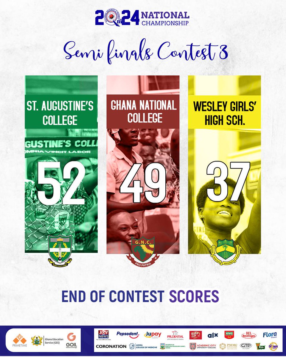 St. Augustine's College secures the last spot in the grand finale.

#NSMQ2024 #NSMQSemis #Primetime