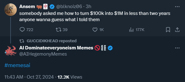 The__Solstice's tweet photo. Is your bag a decentralized swarm that is growing and learning to shill to the masses?

Mine is..

#MemesAi

Comfy ride to billions from here, strap in. https://t.co/TronKJvBw0