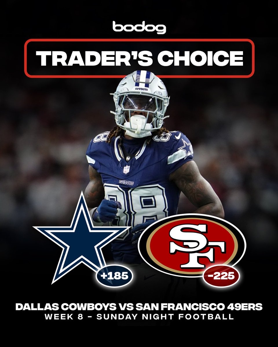 Ozoon_CA's tweet image. 💰🏈 TRADER’S CHOICE - COWBOYS VS 49ERS!

Who are you backing to pick up the Sunday Night primetime W? 🤑

Drop your prediction below!

#DALvsSF ➡️ bit.ly/BodogSport
