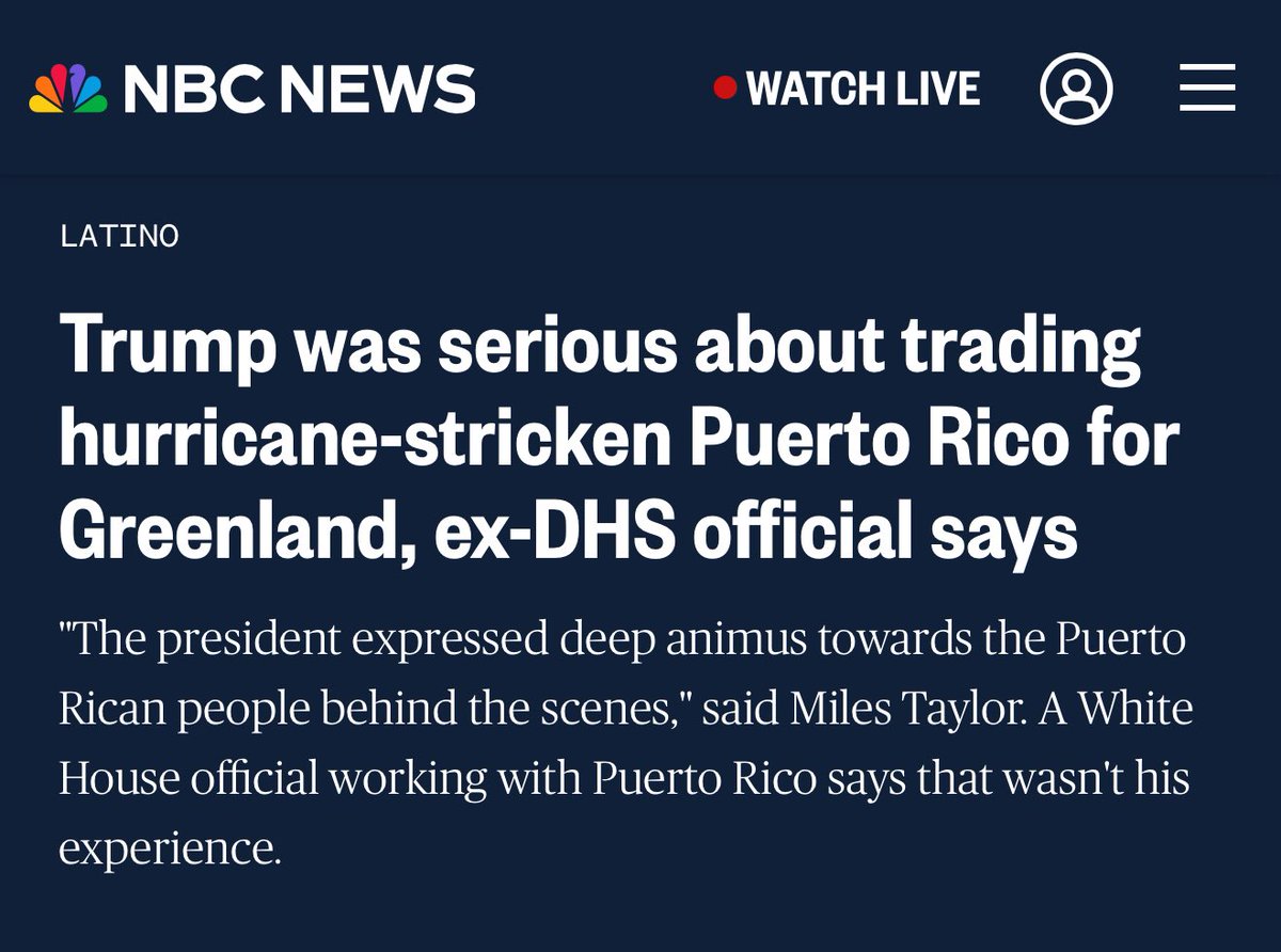 GuilloMena's tweet image. Puerto Rico called an “island of garbage” by Trump speaker. And some Republicans are distancing, saying it doesn’t “reflect GOP values.”

Bullshit. Trump hates Puerto Ricans and seriously wanted to trade Puerto Rico for Greenland.

nbcnews.com/news/latino/tr…