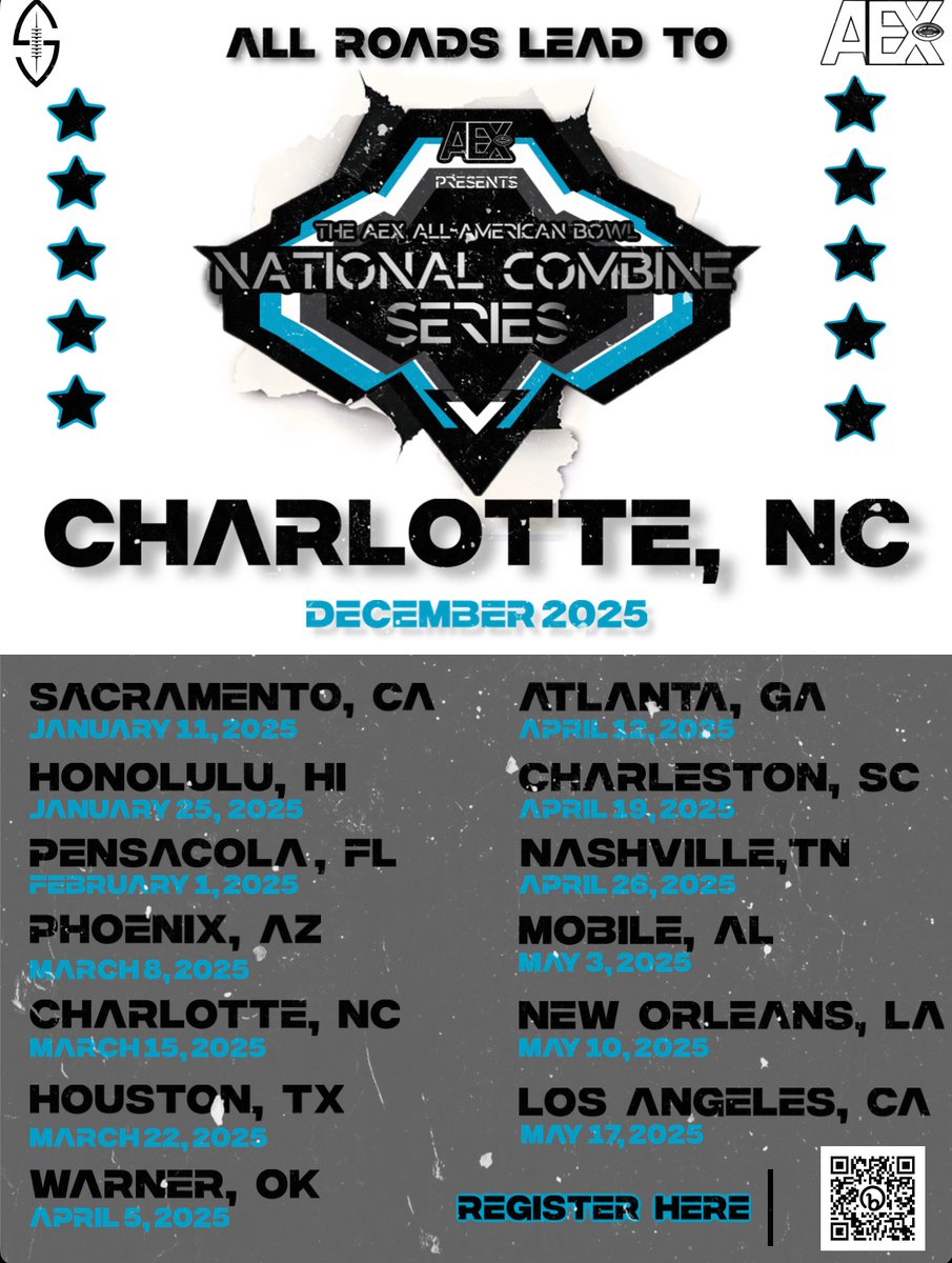 HBCU HS FOOTBALL SHOWCASE CAMP (@hbcu_hsfbcamp) on Twitter photo YOUโRE INVITED TO THE AEX NATIONAL COMBINE SERIES <a href="/AEXShowcase/">THE ALL-AMERICAN EXPERIENCE SHOWCASE, Inc</a> ON APRIL 19TH, 2025, IN CHARLESTON, SC. OPEN TO ALL CLASSES OF 2026 THROUGH 2029. COME COMPETE, SHOW LEADERSHIP, DEMONSTRATE INTEGRITY, AND EMBRACE TEAMWORK! ๐๐
REGISTER NOW AT sacfootballshowcase.com/camps YOUโRE INVITED TO THE AEX NATIONAL COMBINE SERIES <a href="/AEXShowcase/">THE ALL-AMERICAN EXPERIENCE SHOWCASE, Inc</a> ON APRIL 19TH, 2025, IN CHARLESTON, SC. OPEN TO ALL CLASSES OF 2026 THROUGH 2029. COME COMPETE, SHOW LEADERSHIP, DEMONSTRATE INTEGRITY, AND EMBRACE TEAMWORK! ๐๐
REGISTER NOW AT sacfootballshowcase.com/camps