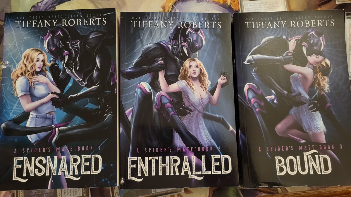 KyuuTpie's tweet photo. @KatTheGemini Well I'll also highly recommend The Ensnared trilogy by Tiffany Robert's. It's got some cute moments that gave me the giggles, well rounded characters and world building too! https://t.co/j7ahxz129X