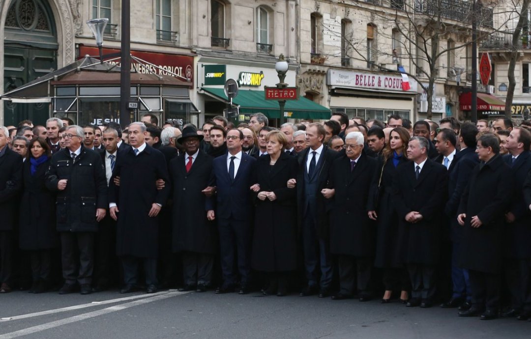 JJHurson's tweet image. Remember that time when world leaders came together in Paris to protest against the killing of the Charlie Hebdo journalists?
Nearly 200 journalists have been killed in Gaza, by the man at the front, Netanyahu, and the same leaders are silent about the ongoing Genocide in Gaza.