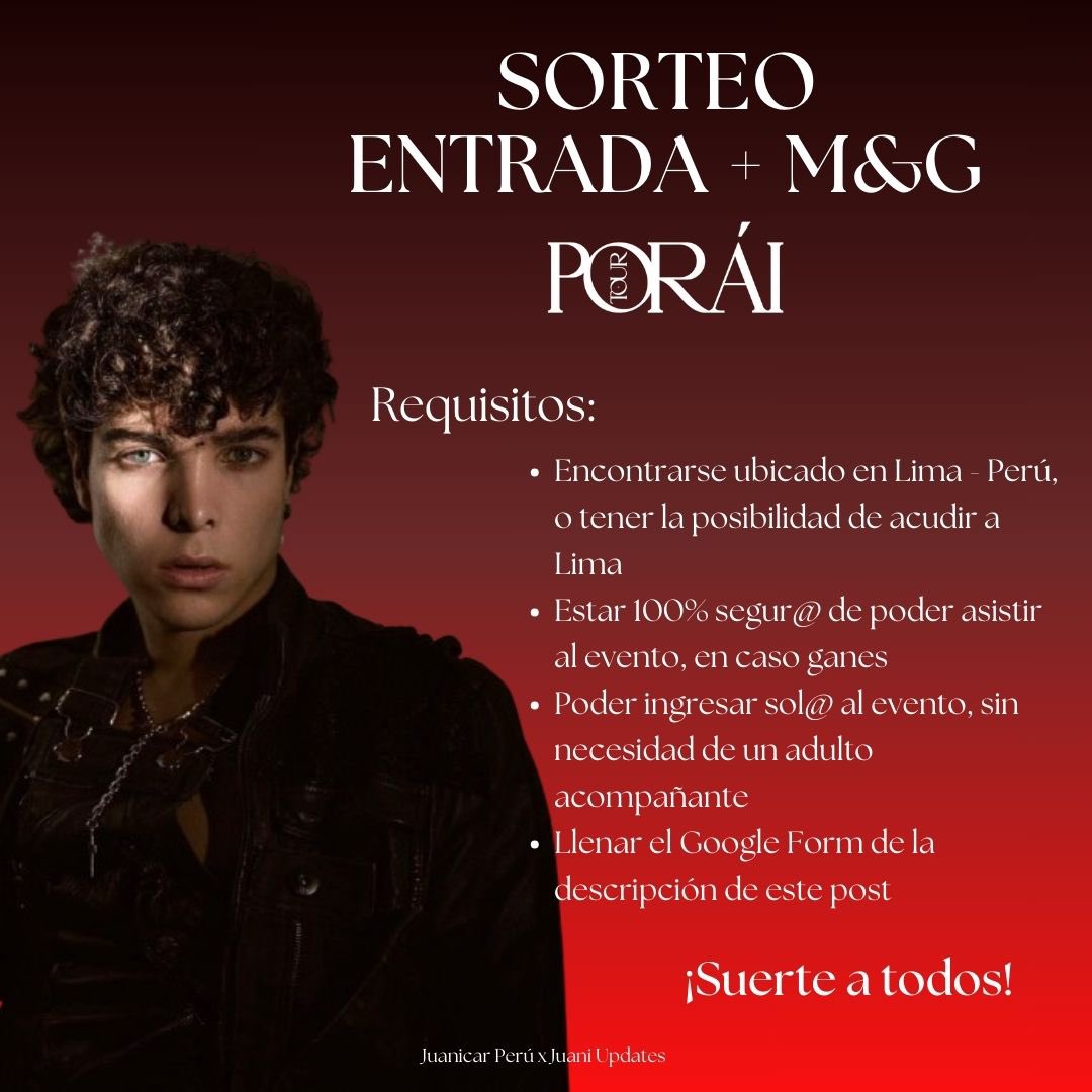juanicarperu's tweet photo. SORTEOOOOO🗣️‼️

Junto a las chicas de @JuanicarUpdates nos hemos unido para traerles este sorteo de una entrada al show + M&amp;G para el 01/11 en Perú🇵🇪🩵

FECHA DE CIERRE DEL SORTEO: 30 de Octubre, 6pm

Link del form: https://t.co/TWrxnRy6it

Muchísima suerte a tod@s!🍀 https://t.co/zvLazhnvhb