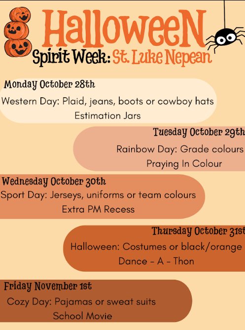 We can’t wait for our Spirit Week beginning tomorrow Oct. 28th