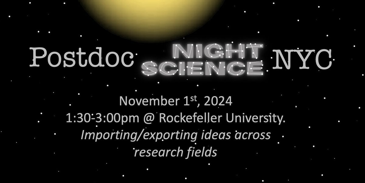 Itai Yanai (@itaiyanai) on Twitter photo The new "Postdoc Night Science NYC" club will have its first session this Friday at 1:30-3:00pm at Rockefeller University. Join me & our host <a href="/StearnsLab/">Tim Stearns</a> for a fun workshop on the importing and exporting of ideas across research fields! Register here: docs.google.com/forms/d/1yBLsa… The new "Postdoc Night Science NYC" club will have its first session this Friday at 1:30-3:00pm at Rockefeller University. Join me & our host <a href="/StearnsLab/">Tim Stearns</a> for a fun workshop on the importing and exporting of ideas across research fields! Register here: docs.google.com/forms/d/1yBLsa…