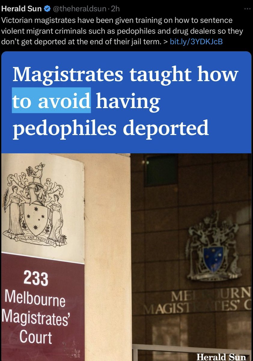 Where else but under #JacintaAndrews 🤡 government? It’s reported magistrates get special training so that migrants (paedos, drug dealers…) get special treatment when being sentenced to avoid deportations 
You’d think IBAC would investigate? 🙈🙉🙊Not a chance
