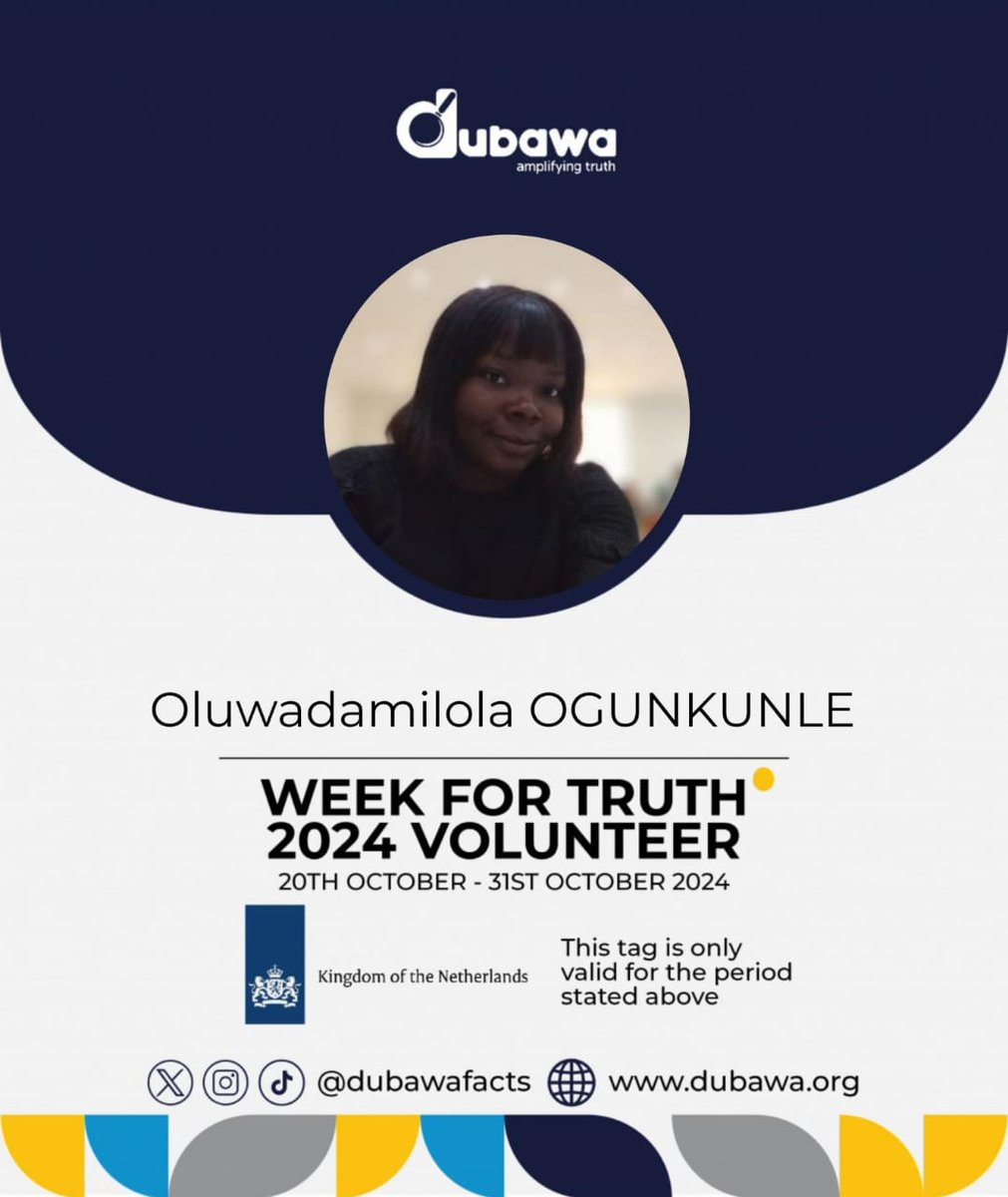 The_Dharmiey's tweet image. In a world where truth is power, verification is key. Happy to be part of @DubawaFacts Week for Truth 2024, spreading media literacy and fact-checking skills across West Africa.

Join me in this mission ☺️
#WeekForTruth #MediaLiteracyMatters #FactOverFiction #WeekForTruth2024