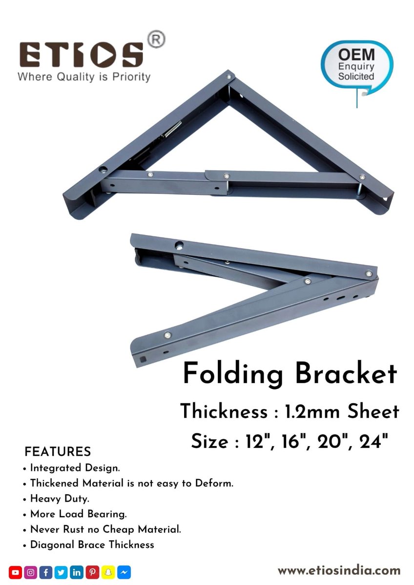 PrakashEnterp10's tweet image. ETIOS Folding Bracket
Prakash Enterprises #tandombox #foldingbracket#follow #kitchenaccessories #hardwarestore #hardware #door #windows #fitting *Prakash enterprises Delhi * https://etiosindia.com+91 9891316193