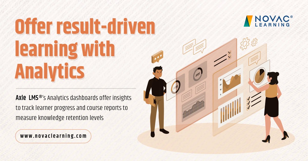 novaclearning's tweet image. Maximize the impact of your training outcomes with the Analytics feature in Axle LMS®. Get a detailed overview of employee progress, effectiveness of courses, and key performance metrics. 
Visit - novactech.com/learning-manag…
#novac #novaclearning #axlelms #learningmanagementsystem