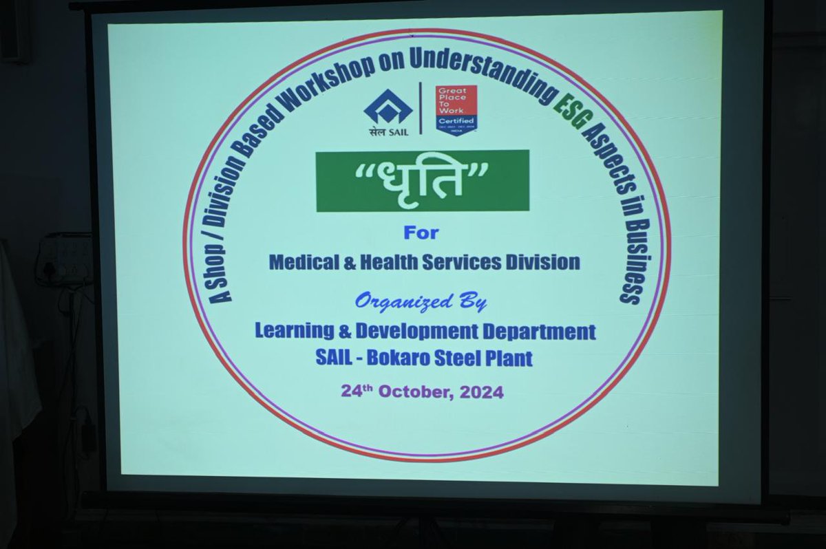 SAILBSL2's tweet photo. #ESG
Bokaro Steel Plant organized the “Dhriti” #ESGAwareness Workshop for Medical and Health Services officers at BGH as part of capacity building for sustainable and responsible practices, focusing on long-term commitments to environmental conservation and social responsibility https://t.co/v0j8g8CWTP