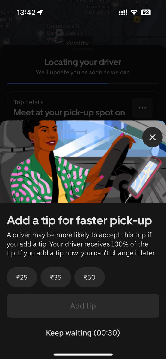 Isn’t this a new scam, <a href="/Uber_India/">Uber India</a>? Waited over 2 minutes for a driver, but the moment I added a tip, I got one in 10 seconds. Tips should be optional and given after experiencing the service quality. This is just WRONG.