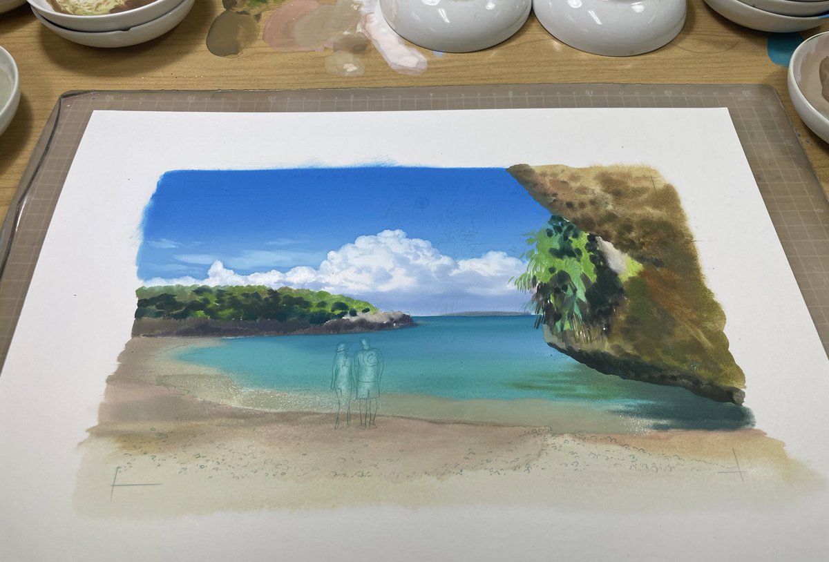 akazonae687's tweet image. 毎年の10月になると家族で行きたくなる宮古島です。nickerポスターカラーで再現してみましたが地塗りで塗った一番発色のいいミヤコブルーを残しながら加筆しなきゃいけなくて難しかったです。

間奈津ビーチManatsu Beach