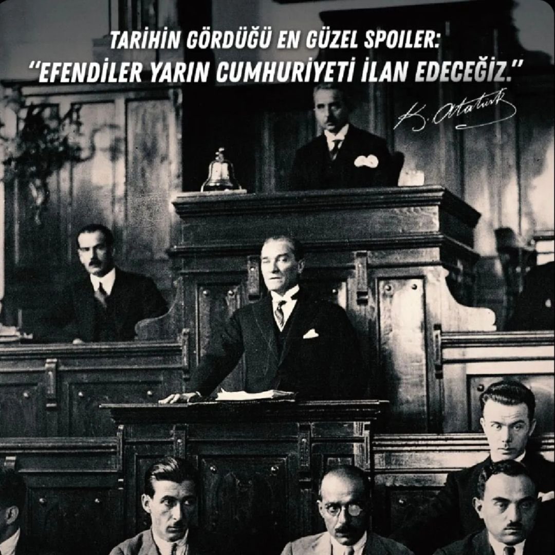 "Efendiler! Yarın Cumhuriyet'i İlan Edeceğiz" deyişinin üzerinden tam 101  yıl geçti. 

Cumhuriyet, güllük gülistanlık bir ortamda ilan edilmedi. Bu mirasa sahip çıkabilmek için önce anlamak gerekir.