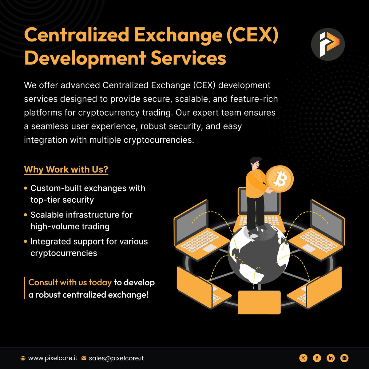 Pixelcoreit's tweet image. Centralized Exchange Development Services!
Fully integrated CEX development services for security, scalability, and feature-rich functionality.
Contact Us
tinyurl.com/3reszcfk
#cex #exchangedevelopment #web3 #pixelcore #pixelcoredubai #pixelcoredxb #pixelcoreit