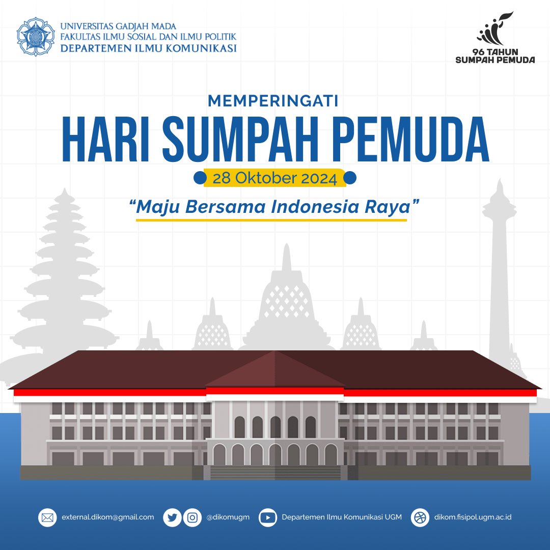 dikomugm's tweet image. &quot;Sumpah Pemuda mengajarkan kita untuk bersatu, bekerja keras, dan berjuang demi masa depan Indonesia yang lebih baik&quot; -Mohammad Yamin

Selamat hari Sumpah Pemuda untuk seluruh pemuda pemudi terbaik bangsa! 🇮🇩

#SumpahPemuda
#DikomUGM
#FisipolUGM
#UGMYogyakarta
