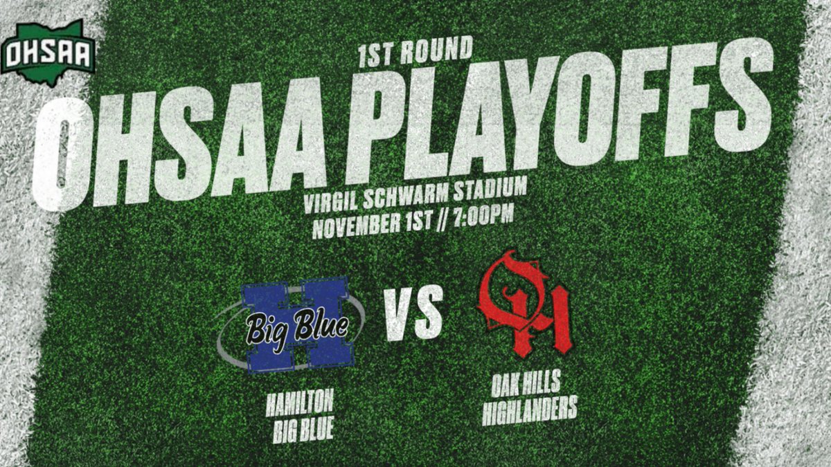 PLAYOFFS!! Hamilton earns the number 5 seed in Division 1 Region 4 and will host the First Round. Hamilton will take on Oak Hills at the Schwarm on Friday night (Nov. 1st) 
Keep your eyes out this week for ticket and other important information. 

#WeAreBigBLUE